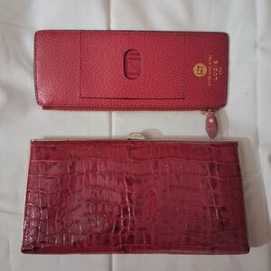 Two Vintage Lodis Red Leather Wallets ardholder